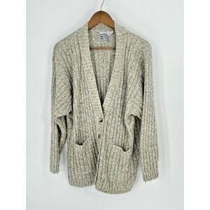 Vintage Original Russ Sport 1X Cottagecore Beige Oatmeal Grandma Cardigan